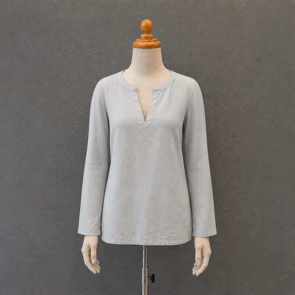 Lauren Ralph Lauren Blue Linen Split Neck Tunic Blouse M Lagenlook Casual Resort